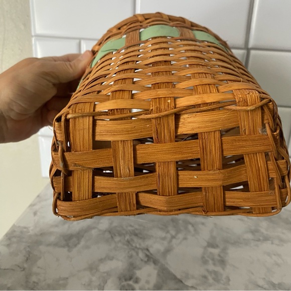 Vintage Woven Wood Basket with Handle | Rustic Farmhouse Storage Basket - Picture 5 of 12